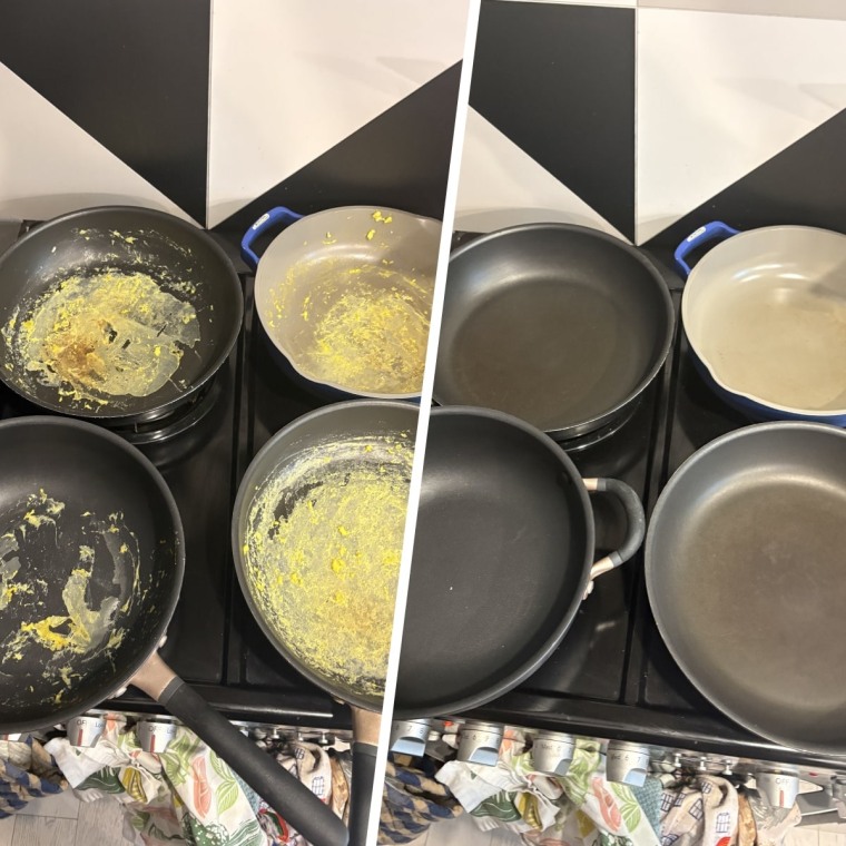 Some dish soaps did a better job than others with getting dried egg off pans.