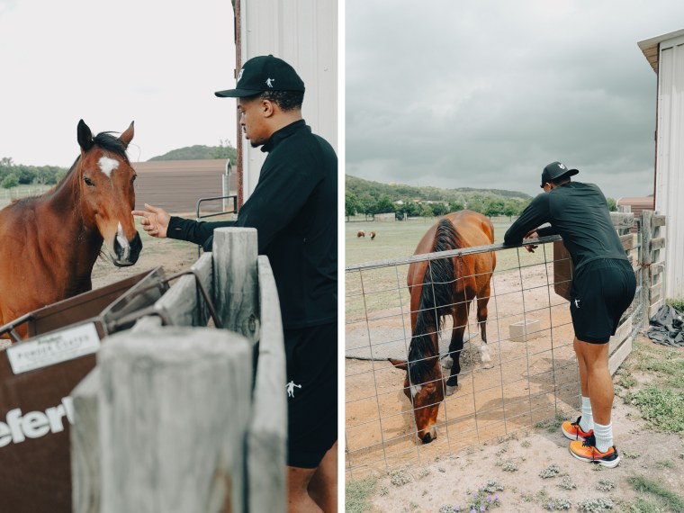 Keldon Johnson on his ranch outside of San Antonio.