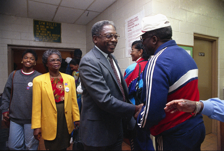 Jim Clyburn, center, greets voters in his precinct in 1992.