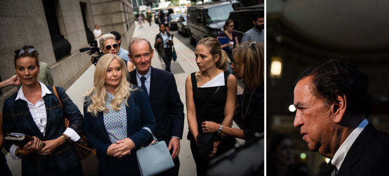 Giuffre, center, said Epstein once had her have sex with New Mexico politician Bill Richardson, right, who denied her claim.