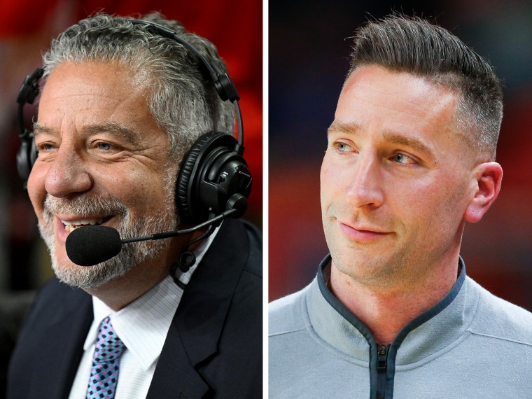 Former Auburn coach Bruce Pearl (left) made headlines recently when he made disparaging remarks about Miami (OH), a team competing with his former team for a spot in the NCAA Tournament. The Tigers are now coached by Bruce's son Steven Pearl (right).