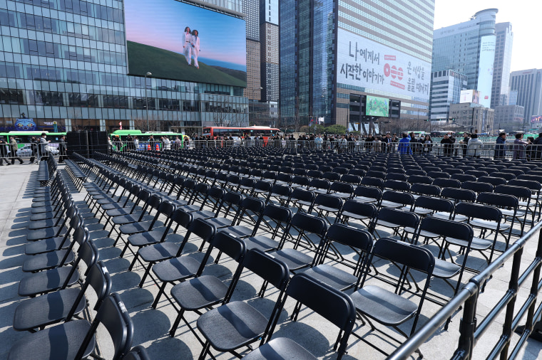 Image: Preparations In Downtown Seoul Ahead Of BTS Comeback Concert