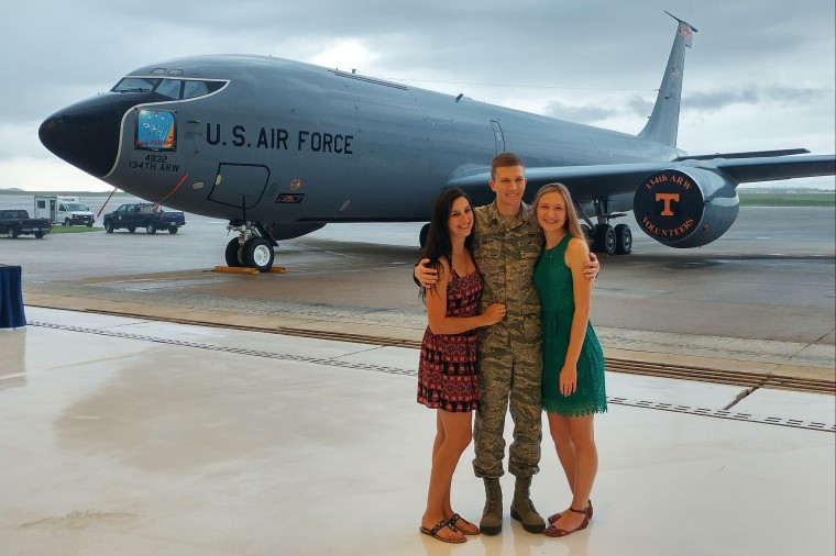 Angst with his wife, Mary, left, and sister, Jessica.