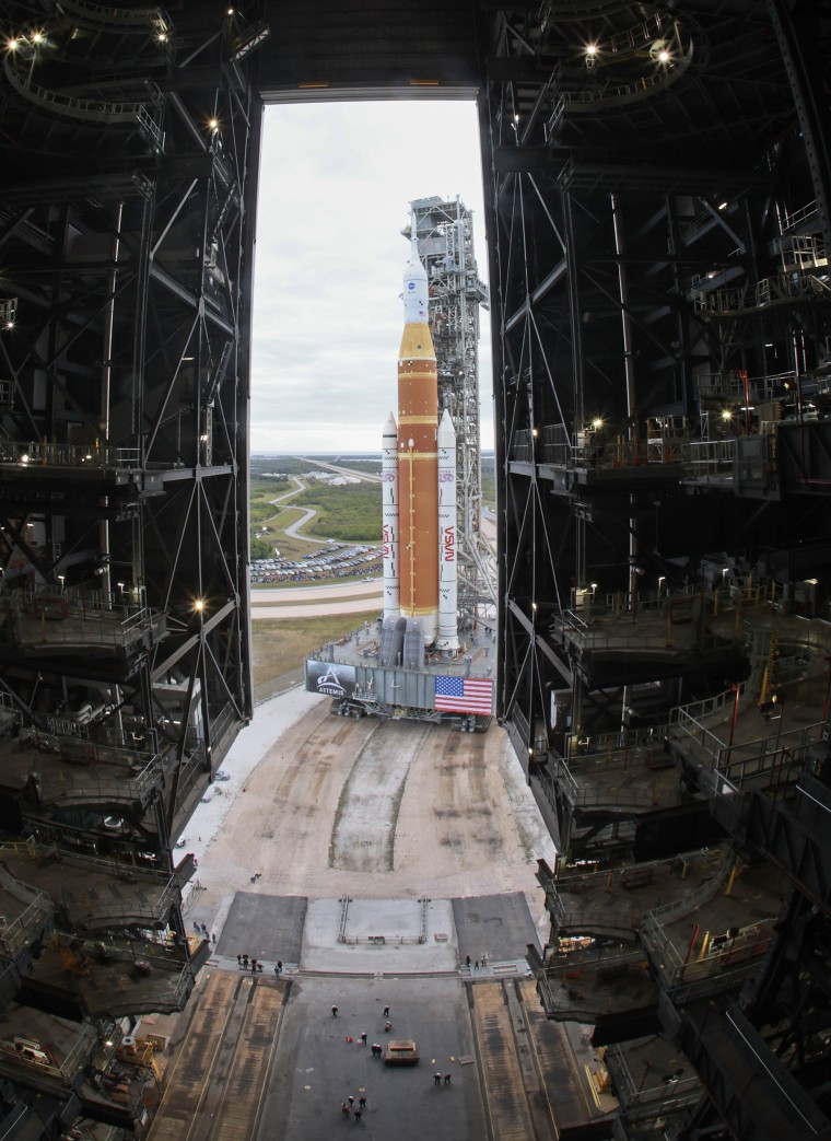 NASA's Artemis Rocket And Orion Spacecraft Rolled Out To Launchpad