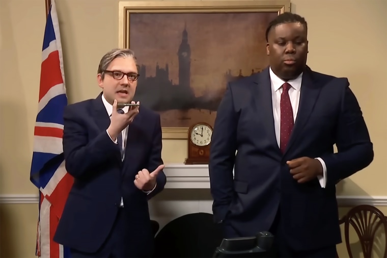 George Fouracres as Keir Starmer, left, and Hammed Animashaun as David Lammy in a "Saturday Night Live UK" sketch.