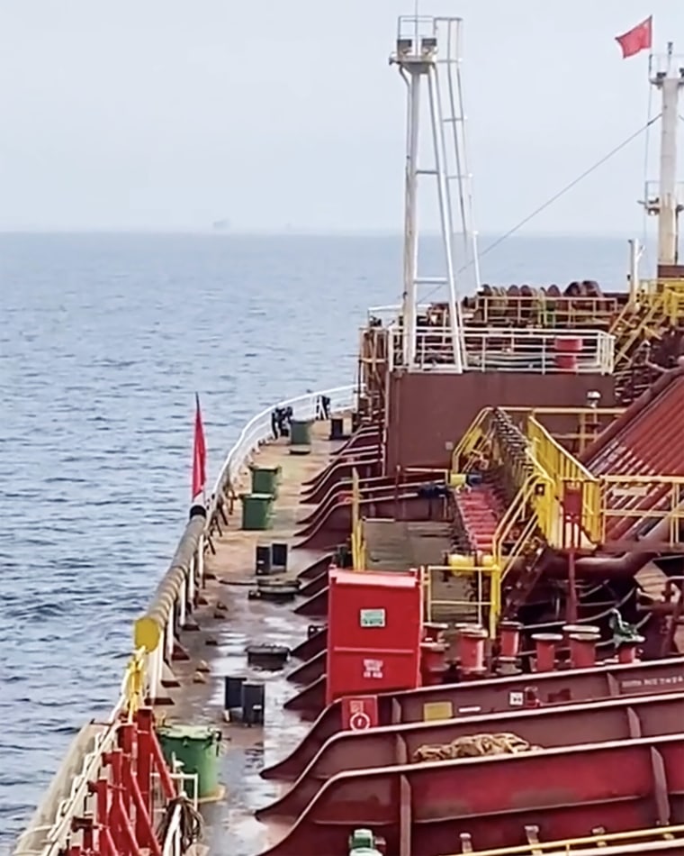 A screengrab from a video by a crew member on a Chinese-owned tanker appear to show it sailing through the Strait of Hormuz.