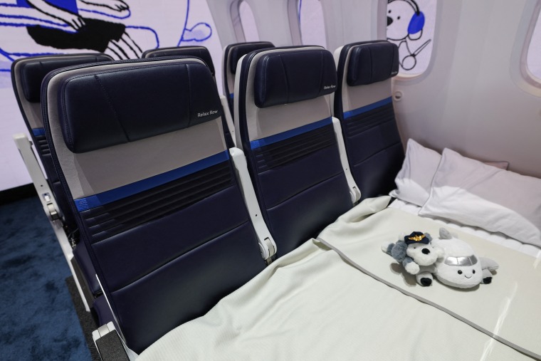 A prototype of the United Airlines economy Relax Row seating. 