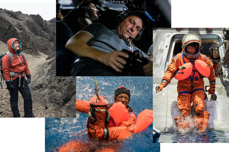 Artemis crew members, clockwise from left, mission specialist Christina Koch, commander Reid Wiseman, Jeremy Hansen and pilot Victor Glover.