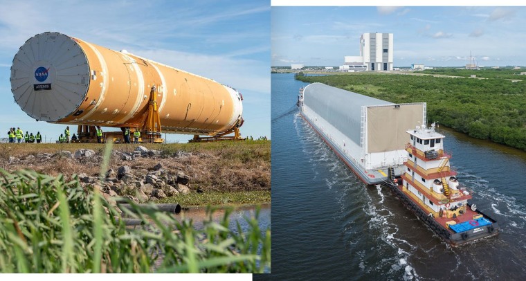 The completed core stage for NASA’s Space Launch System