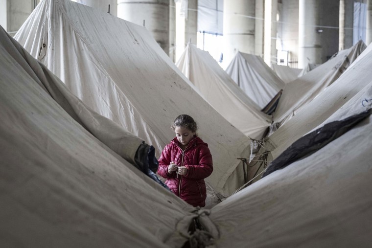 A displaced child at a temporary encampment in Beirut on Thursday.Murat Sengul / Anadolu via Getty Images