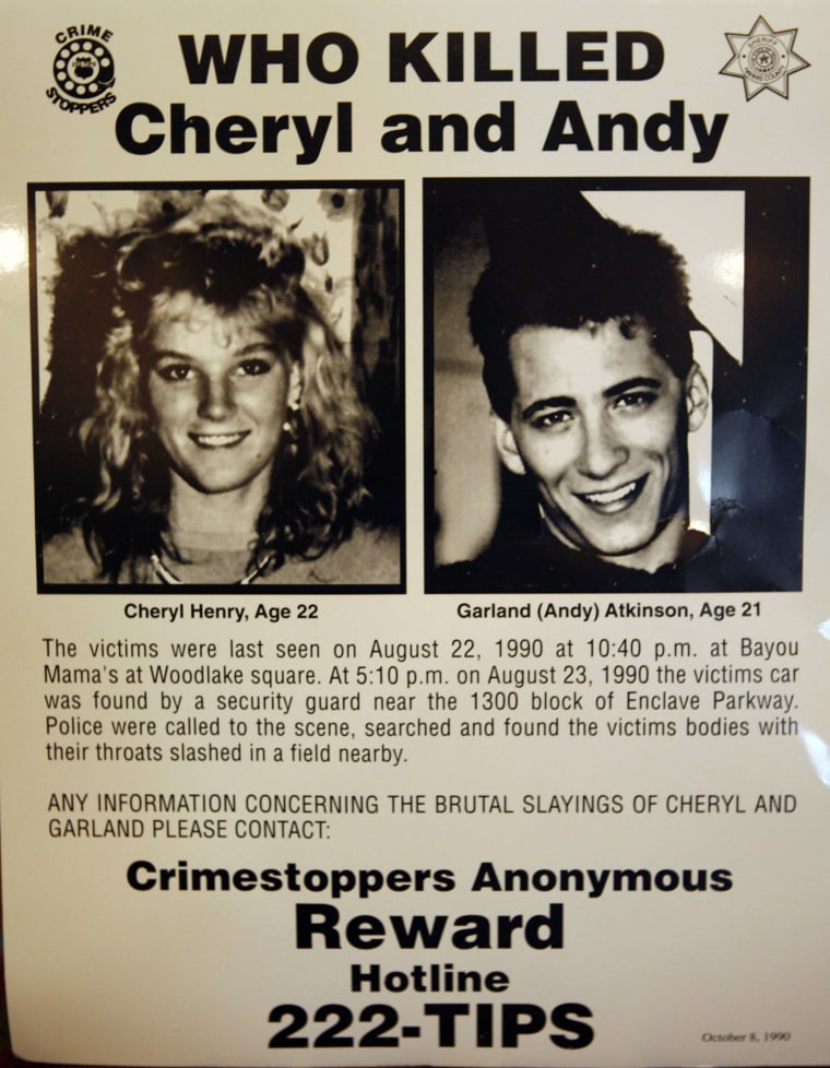 A Crimestoppers poster from 1990 for Cheryl Henry and Andy Atkinson.