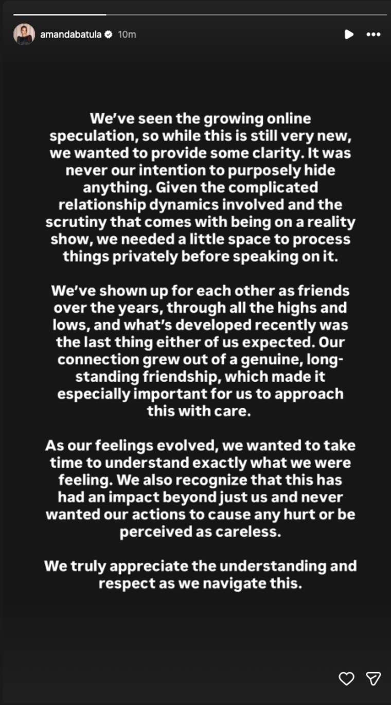 Amanda Batula's statement, which West Wilson also posted to his Instagram story.
