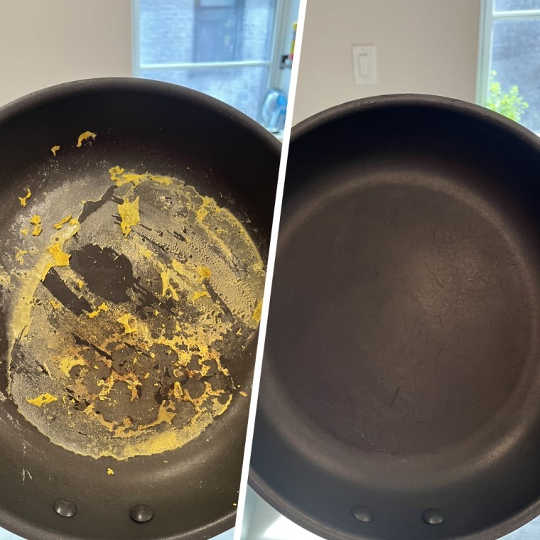 Before and after using Attitude's dish soap on eggs