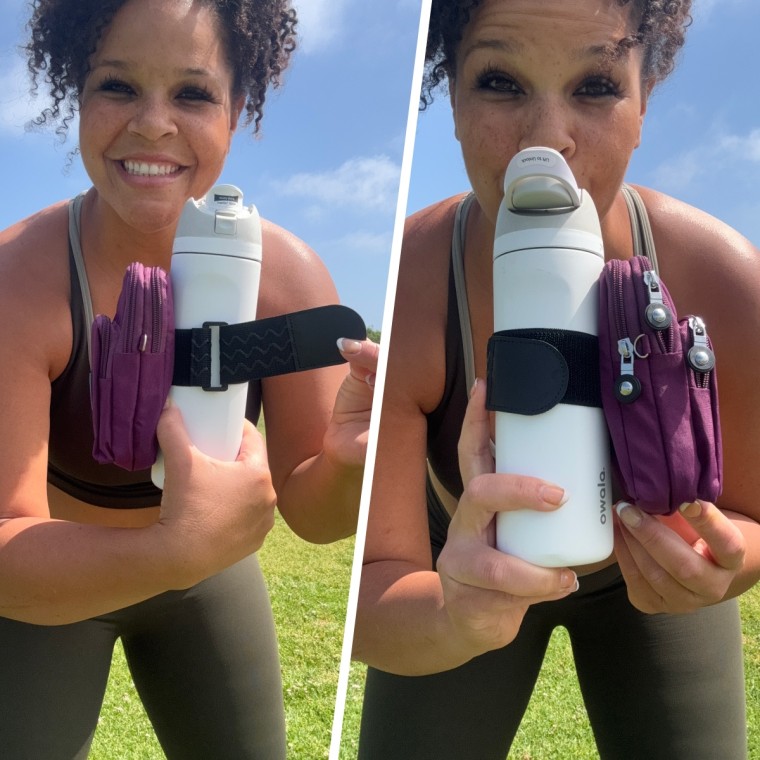 Start TODAY fitness and mindset coach Lacee Green uses the Bottle Pouch Gym Water Caddy with Phone Holder on her Owala bottle.