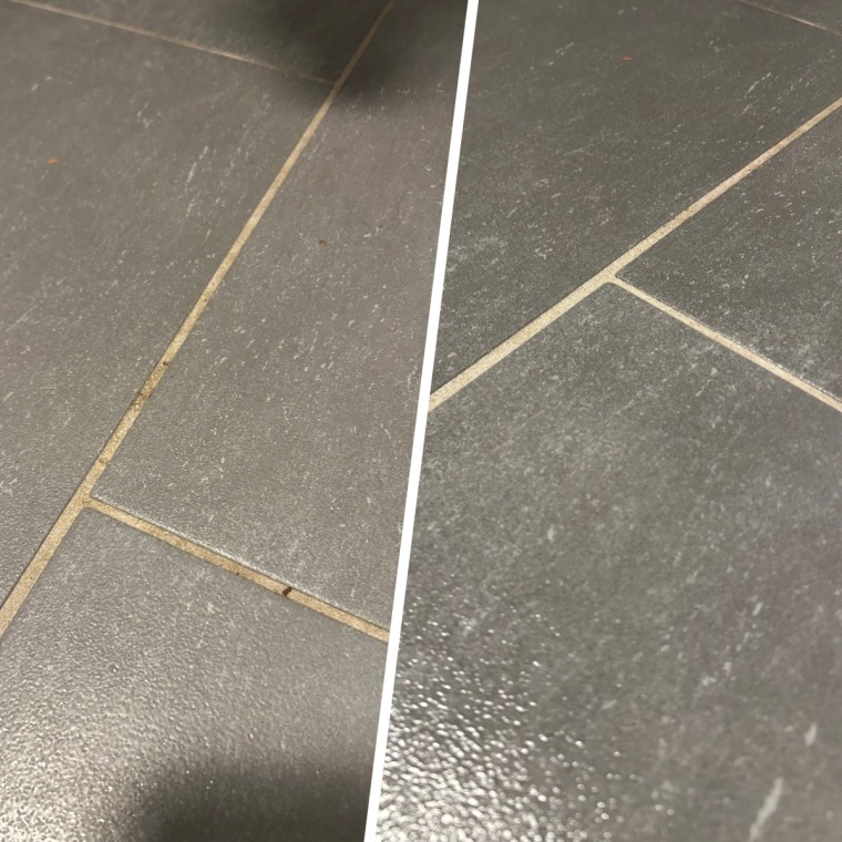 Before and after using the Casabella Power Spin Handheld Scrubber.