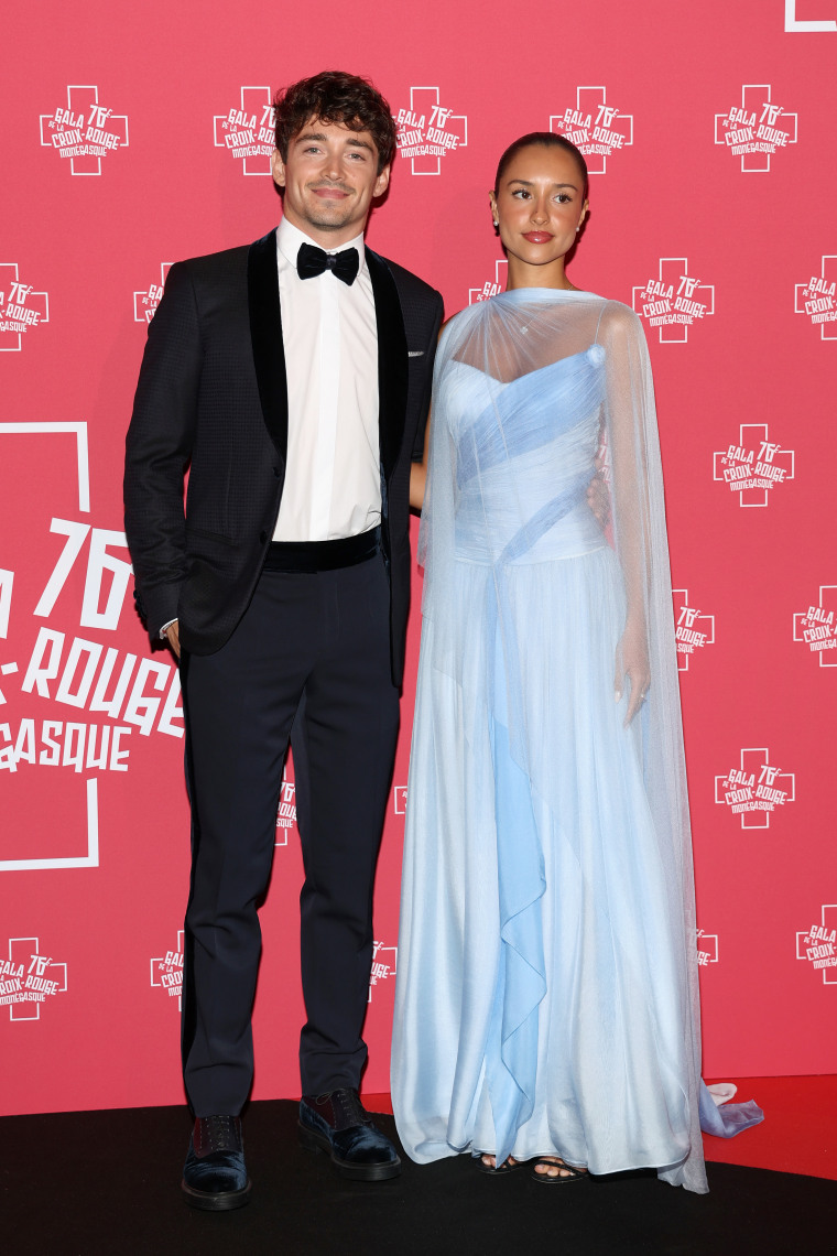 Charles Leclerc and Alexandra Saint Mleux at the 76th Red Cross Ball on July 12, 2025 in Monaco.