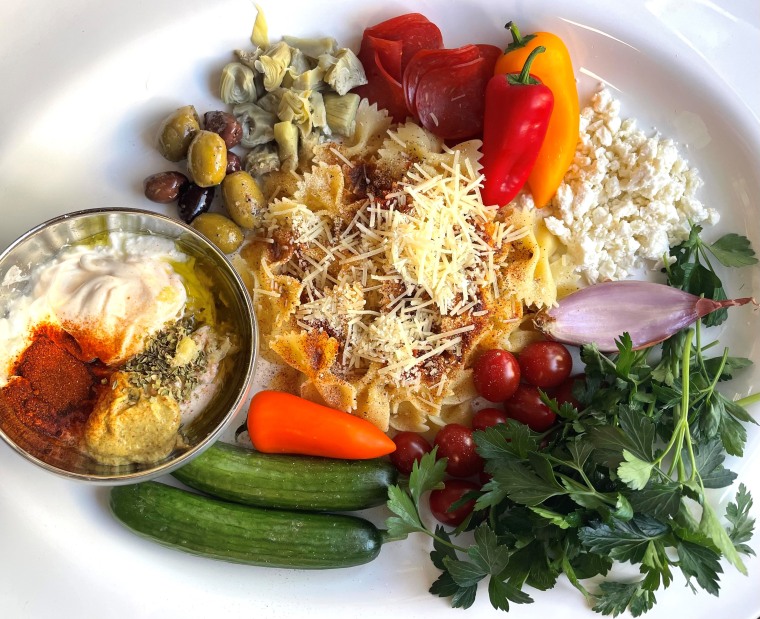 Once you crisp up your pasta, prep for this crunchy salad is a simple matter of chopping.