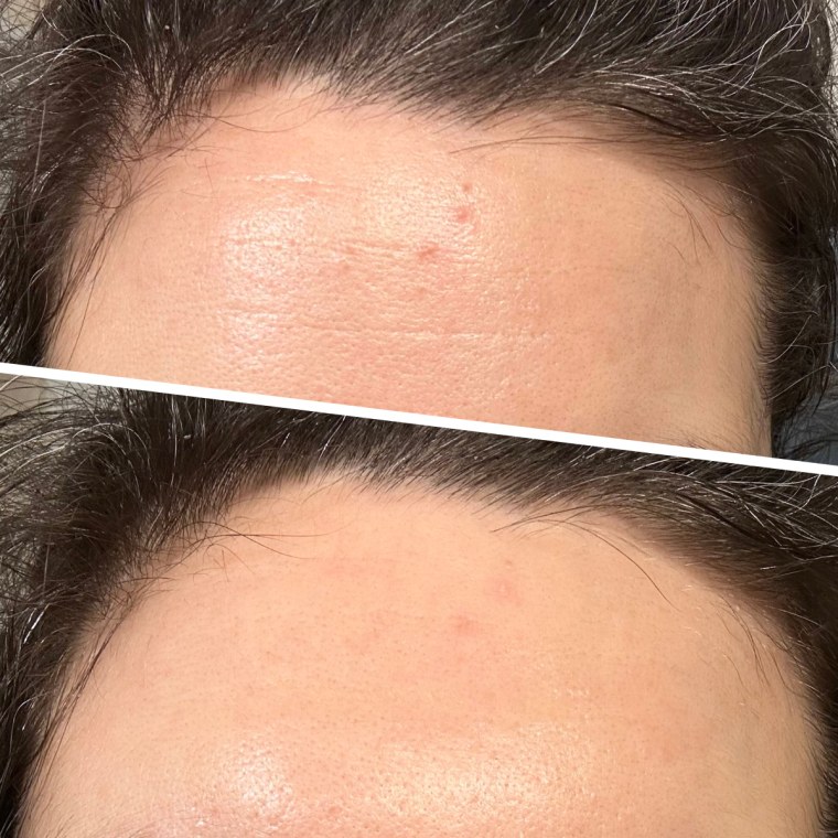 Ali Deabler, before and after using the Laura Geller Line Smoother Targeted Fine Line Blurring Primer