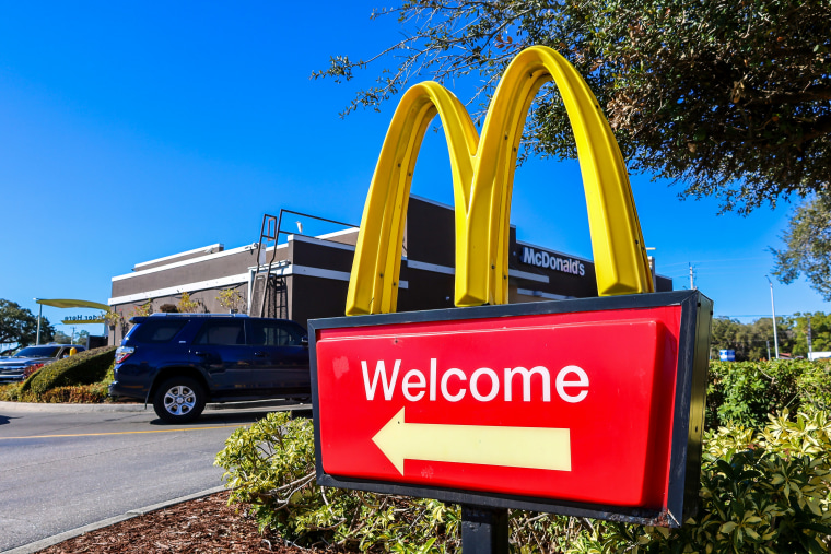 A "Welcome" sign outside a McDonald's restaurant in LaBelle, Florida, US, on Saturday, Feb. 7, 2026.