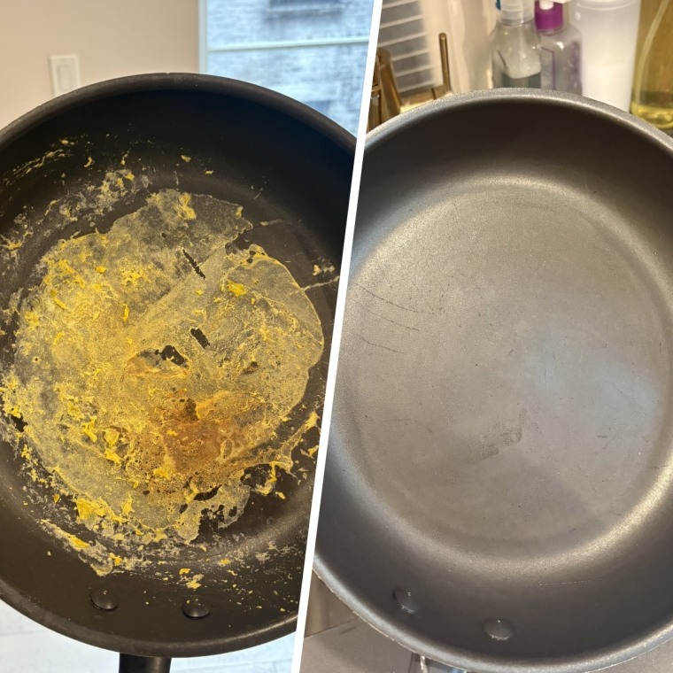 It barely took any effort to scrub the egg off this pan while testing Palmolive's dish soap.