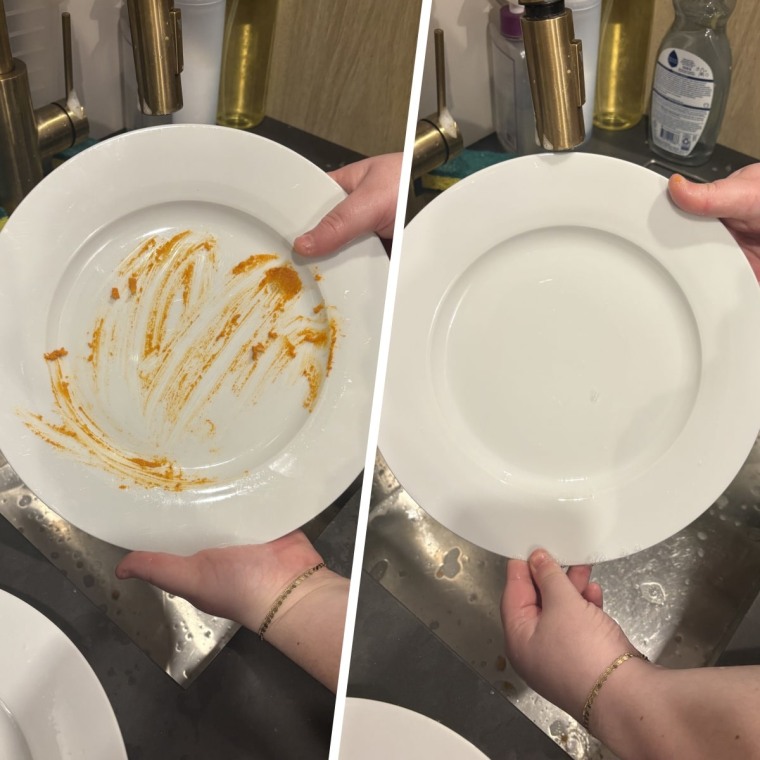 Before and after using Seventh Generation's dish soap on sauce