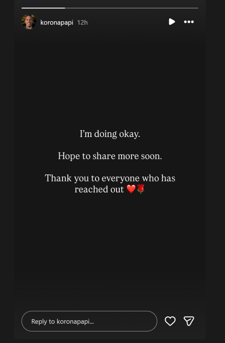 História de Malik Evans no Instagram.