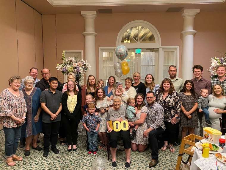 Ella and her family at her 100th birthday party.