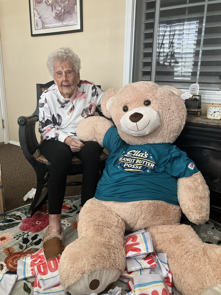 Ella Darby with her custom teddy bear from Skippy.