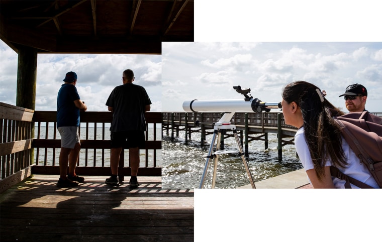 Onlookers arriving early Tuesday to Space View Park ahead of the Artemis launch. 