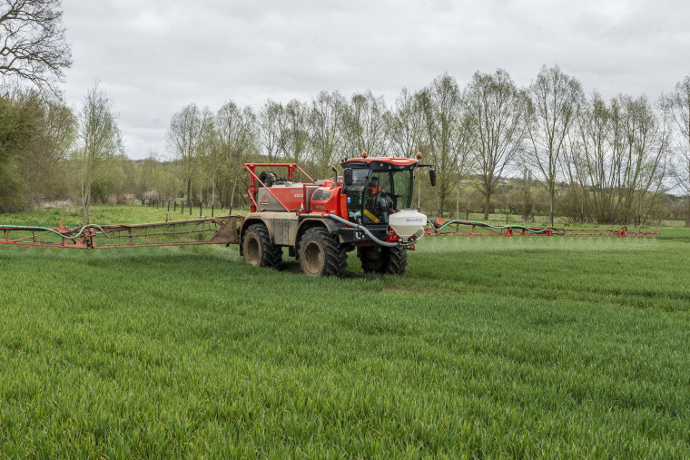 Crops are sprayed at Rix Farms in Great Horkesley, England, on Thursday.
