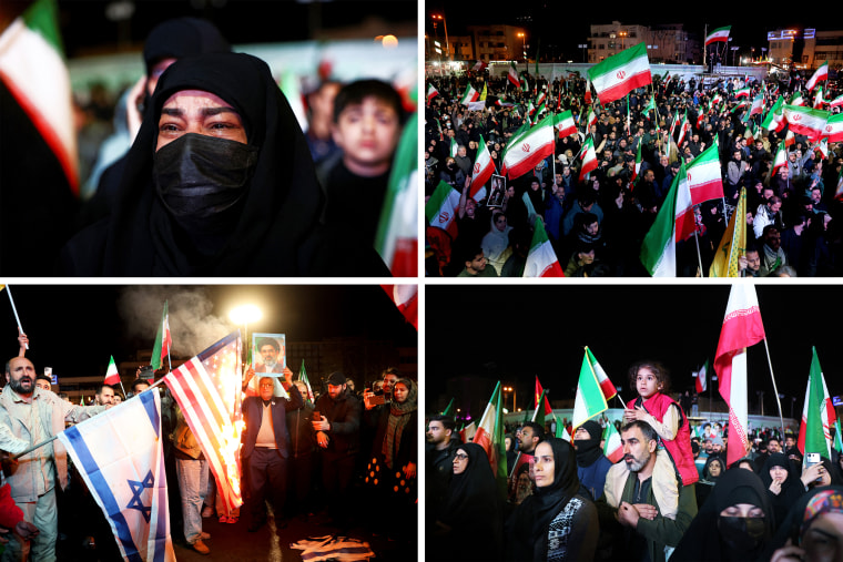 Iranians gather in Enqelab Square in Tehran early Wednesday after news of the ceasefire.