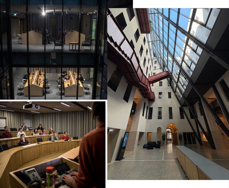 Award-winning Irish architects Sheila O’Donnell and John Tuomey designed the Central European University in Budapest, seen in April 2025, right, and before it relocated its main campus to Vienna, left, pictured in January 2019.