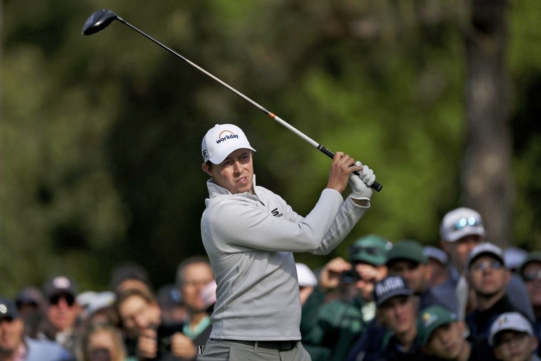 Matt Fitzpatrick of England plays a shot during a practice round prior to the 2026 Masters Tournament at Augusta National Golf Club on April 8, 2026.