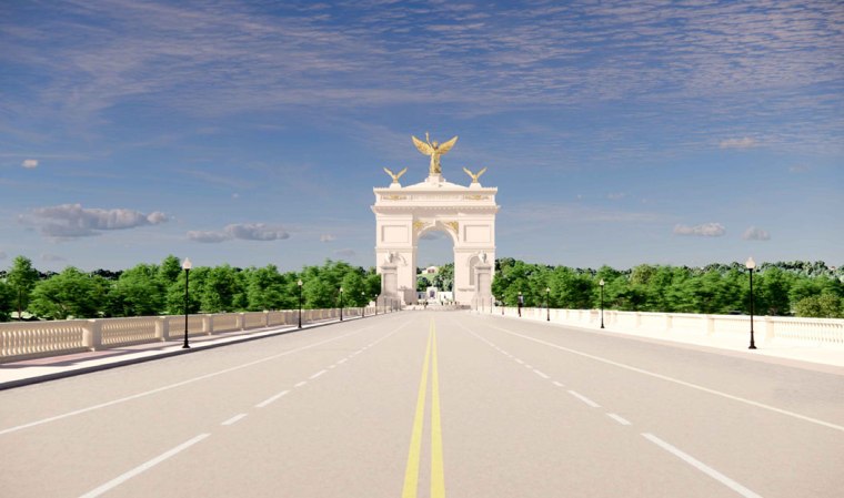 A rendering for President Donald Trump’s 250-foot triumphal arch across the Potomac.