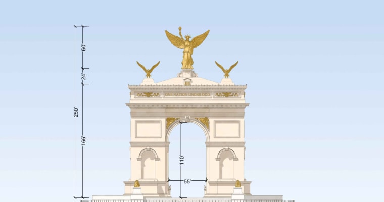A rendering for President Donald Trump’s 250-foot triumphal arch across the Potomac.