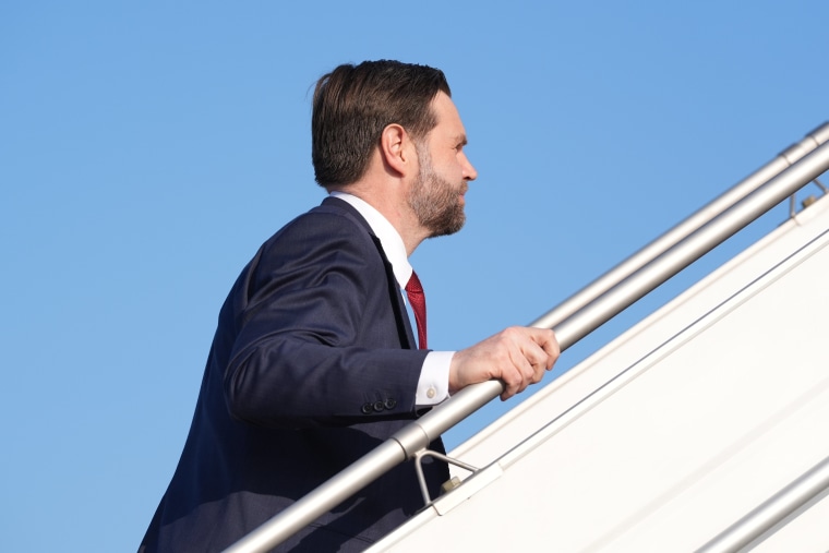 Vice President JD Vance boards Air Force Two following a meeting with representatives from Pakistan and Iran on April 12.