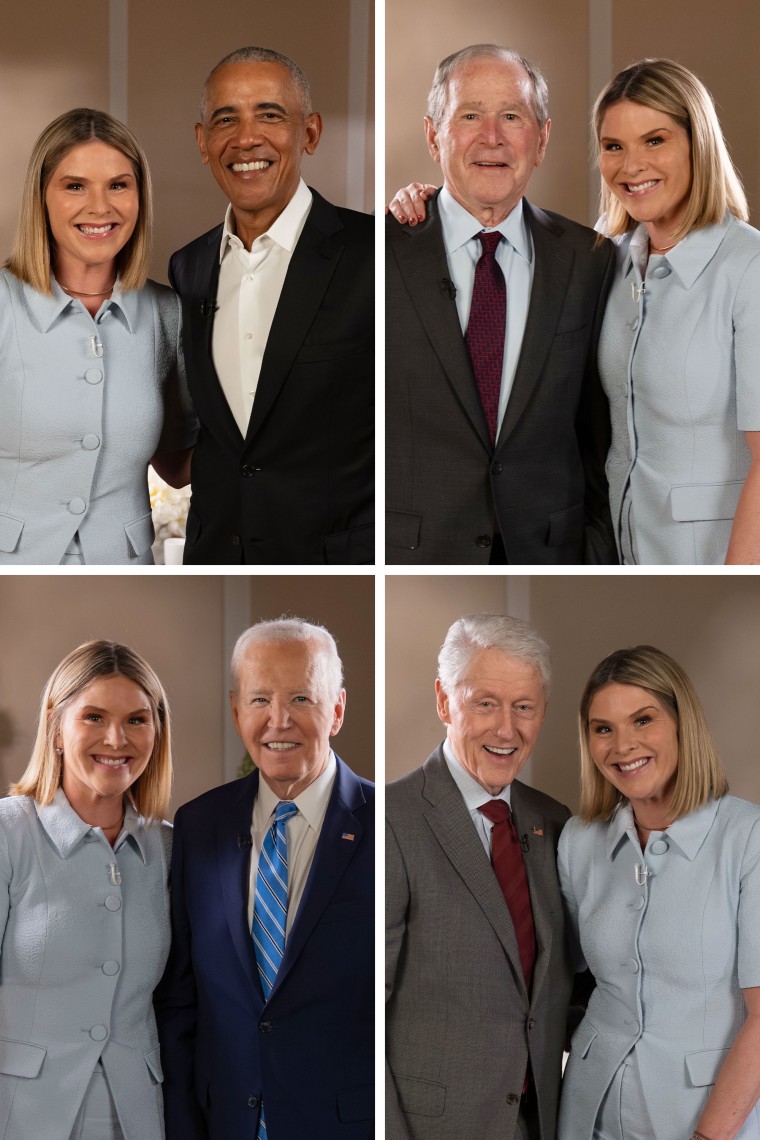Clockwise from top left: Former Presidents Barack Obama, George W. Bush, Bill Clinton and Joe Biden with Jenna Bush Hager. 