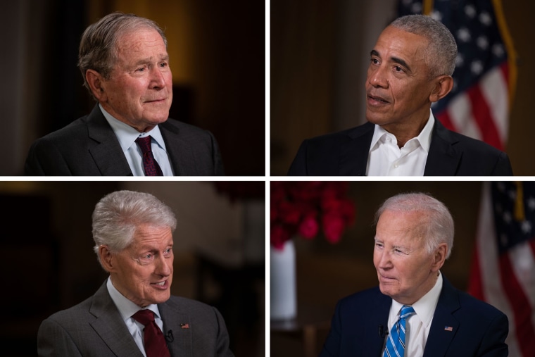Clockwise from top left: Former Presidents George W. Bush, Barack Obama, Joe Biden and Bill Clinton speak to Jenna Bush Hager.