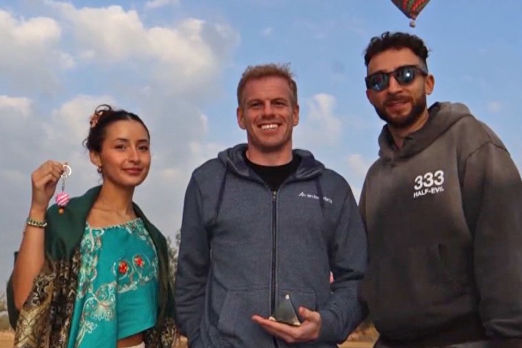 Greg Magadini, center, was visiting Teotihuacan with two friends.