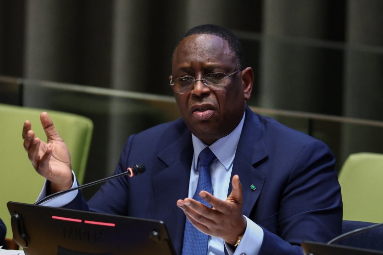 Former Senegalese president Macky Sall speaks during a hearing to be considered as the next Secretary-General of the United Nations.