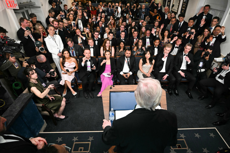 President Donald Trump speaks during a press briefing in the Brady Briefing Room at the White House