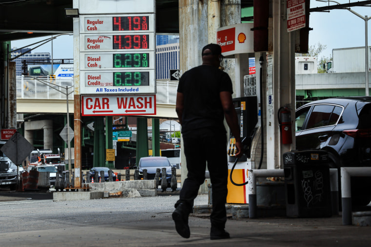 Fuel prices are displayed at a Brooklyn gas station.