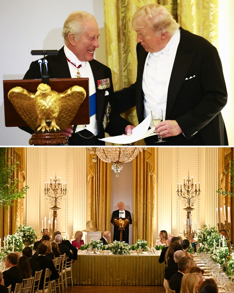 President Donald Trump and Britain's King Charles during a State Dinner in the East Room of the White House in on Tuesday.