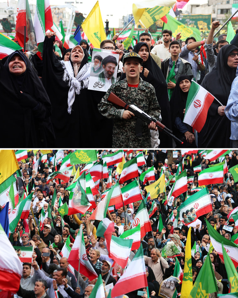 A rally to show solidarity and support for new Iranian Supreme Leader Mojtaba Khamenei in Tehran on Wednesday.