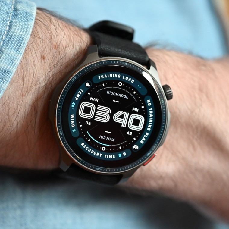 A close up of the Amazfit Balance 2 on the wrist of the writer.