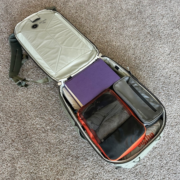 The Peak Design bag packed for a weekend trip.