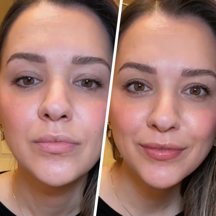 YSE Beauty Like A Gloss 3-in-1 Hydrating Lip Tint before (left) and after (right) application. 