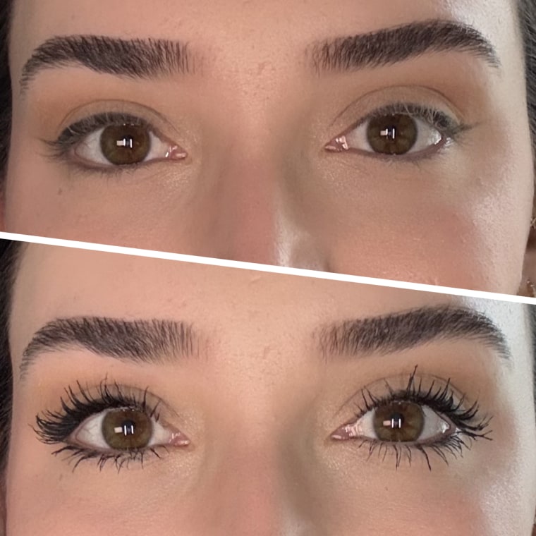 Dibs Beauty Double Standard Primer & Mascara Duo before (top) and after (bottom) application.