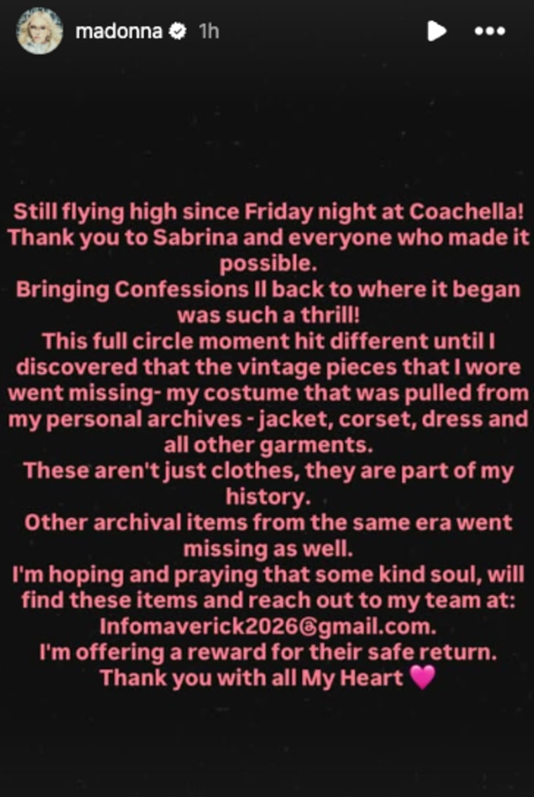 Madonna's statement she shared on her Instagram story on April 20.