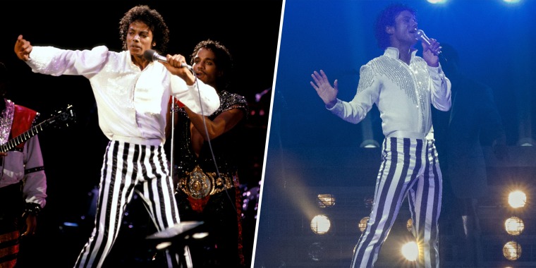 Michael Jackson se apresentando no palco durante a Jackson 5 Victory Tour e Jaafar Jackson em 